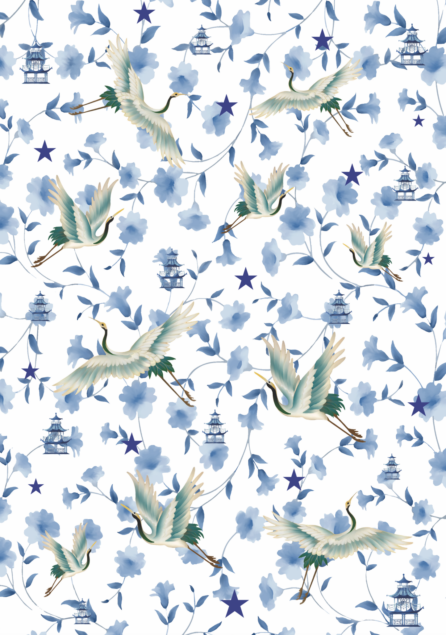 Blue Pagodas & Sweeping Cranes