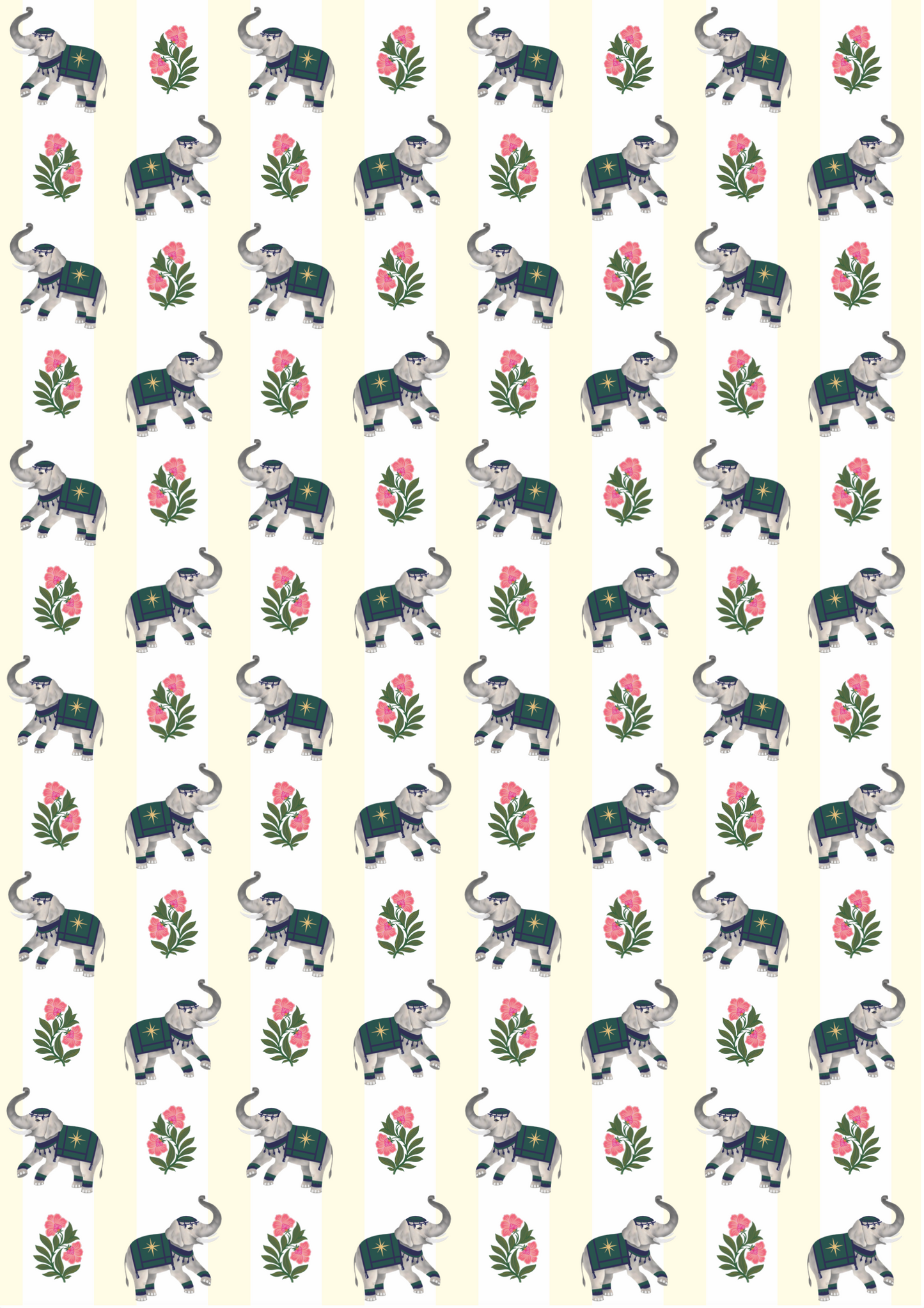 Yellow Elephants & Indian Flowers