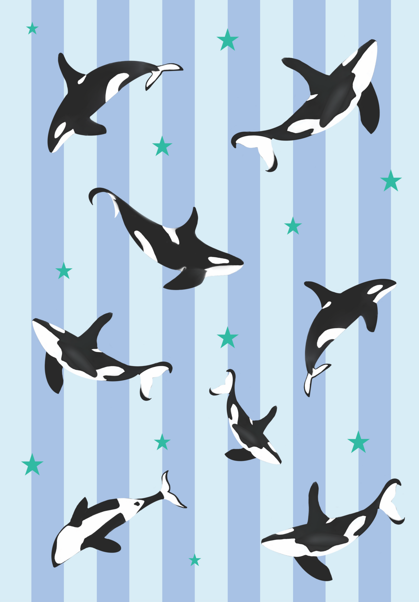 Dancing Orcas with Green Stars