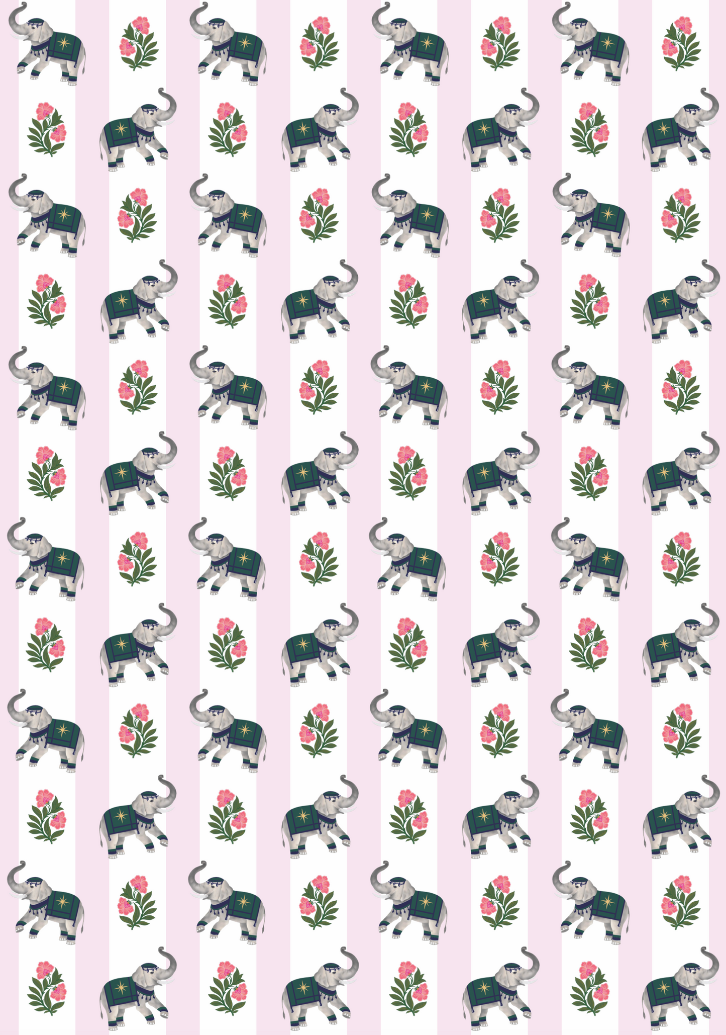 Pink Elephants & Indian Flowers