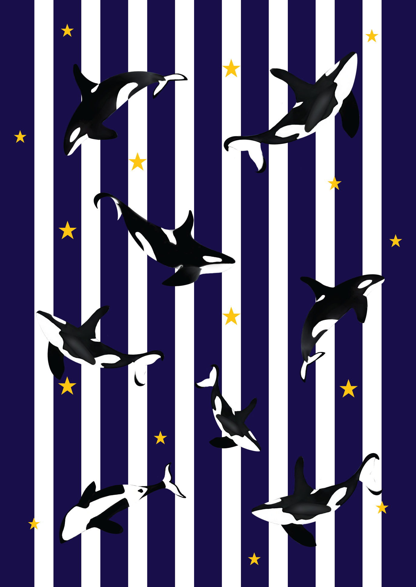 Navy Blue Dancing Orcas