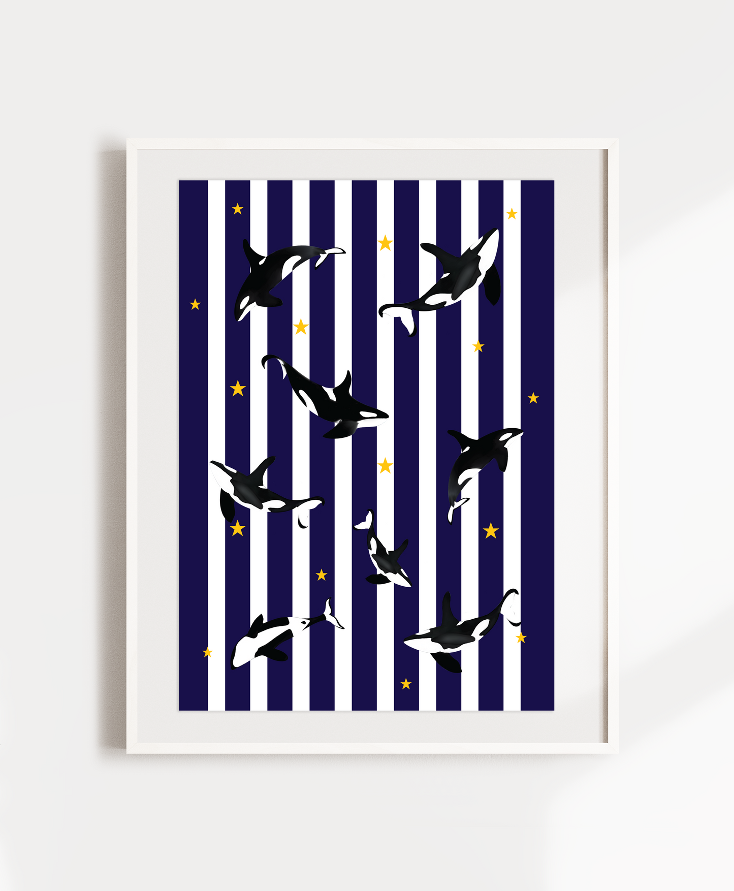 Navy Blue Dancing Orcas
