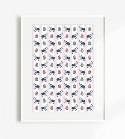 Pink Elephants & Indian Flowers